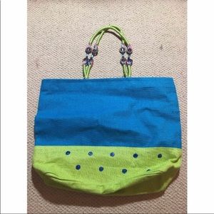 GREEN & BLUE BURLAP TOTE